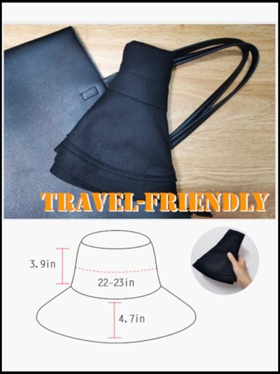 Wide Brim Bucket Hat Packable Travel UV Protection Adjustable Strap Casual
